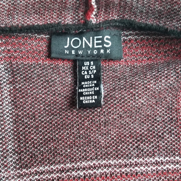 Jones NY waterfall open front red and black plaid cardigan with pockets - Picture 9 of 13
